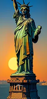 Statue of Liberty with vibrant sunrise