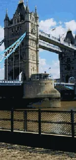 Pixelated Tower Bridge against blue sky wallpaper.