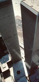 Aerial view of iconic Twin Towers in New York City.