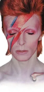 Ziggy Stardust portrait with red lightning bolt face paint.