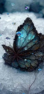 Blue butterfly on icy surface mobile wallpaper.