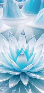 Icy blue lotus with glacial background for phone wallpaper.