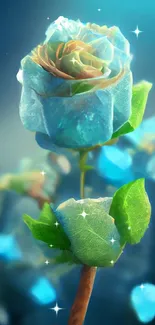 Icy blue rose with frosty petals, vibrant mobile wallpaper.