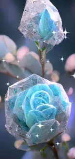 Icy blue rose art in elegant mobile wallpaper.