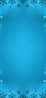 Blue mobile wallpaper with snowflake border design.