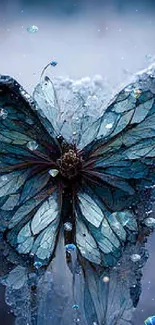 Icy butterfly art with intricate blue details.