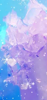 Crystal wallpaper with icy blue and purple hues, snowflakes, and a wintry feel.