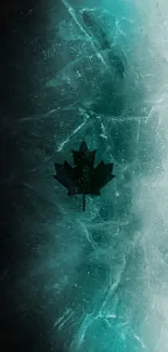 Dark teal icy background with maple leaf.