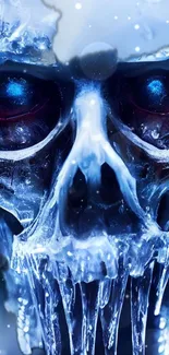 Icy skull wallpaper in shades of blue with detailed lighting effects.