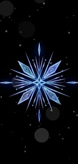 Elegant icy snowflake on black background, perfect for mobile wallpaper.