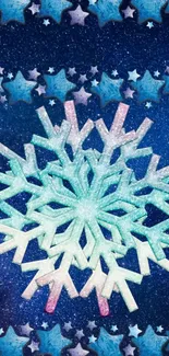 Icy snowflake with starry night background in blue tones.