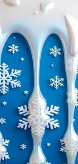 Icy blue background with cascading snowflakes.