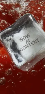 Ice cube with tomatoes in vibrant splash wallpaper.