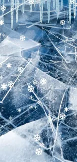 Icy blue wallpaper with snowflakes and frosty patterns.