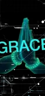 Teal glowing prayer hands with 'Grace' text.