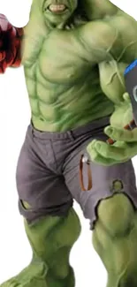 Dynamic green superhero character with muscular build.