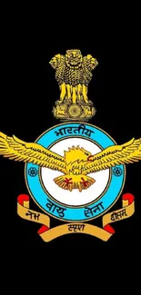 Indian Air Force emblem with black background.