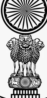 Monochrome Indian emblem with Ashoka Chakra design.