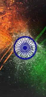 Abstract Indian flag with vibrant colors and Ashoka Chakra in the center.