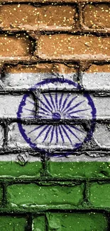 Indian flag painted on a brick wall, perfect for mobile wallpaper.