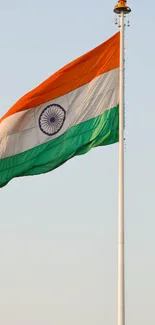 Indian flag soaring against a clear sky.