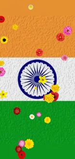 Vibrant Indian tricolor flag wallpaper with Ashoka Chakra.