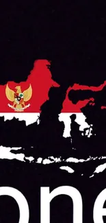 Indonesian flag mapped design with bold colors.