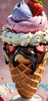 Delectable ice cream cone with toppings