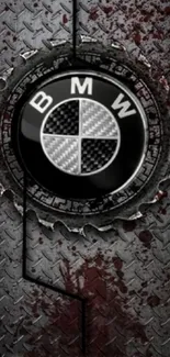Metallic BMW logo with industrial gear design.