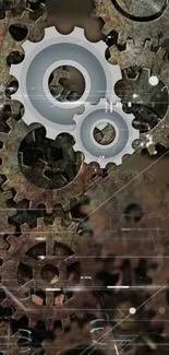 Intricate mobile wallpaper featuring industrial gears and a rustic design.