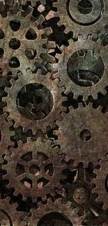 Wallpaper featuring industrial gears in a steampunk design with a brown color palette.