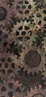 Steampunk gear pattern with rustic texture in brown and metallic tones.