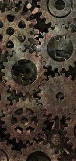 Rustic industrial gear pattern wallpaper with metallic tones.
