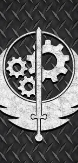 Industrial-themed wallpaper with gear and sword design.