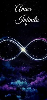 Infinity love symbol against a starry galaxy background.