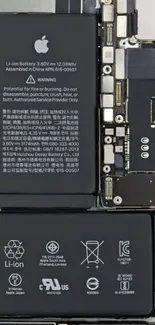 Close-up of smartphone hardware interior showing battery and circuits.