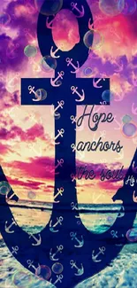 Anchor beach wallpaper with vibrant pink and purple sunset.