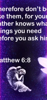 Angelic theme mobile wallpaper with Matthew 6:8 quote.