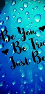 Blue water droplets with motivational text.