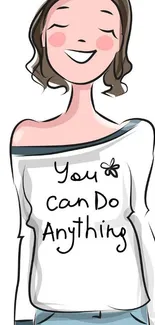 Cartoon girl with 'You Can Do Anything' shirt for motivational wallpaper.