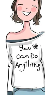 Cartoon character with inspirational message on shirt.