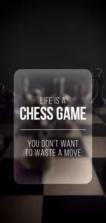 Chess board wallpaper with motivational quote overlay.