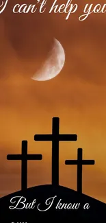 Inspirational wallpaper with crosses under a moonlit night sky.