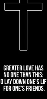 Minimalist cross with Bible verse on black wallpaper for phones.