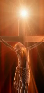 Jesus on the cross with radiant light.