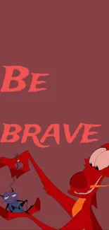 Vibrant cartoon dragon holding cricket with 'Be Brave' text.