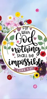 Floral wallpaper with motivational quote about faith and possibilities.