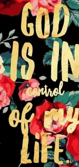 Inspirational floral wallpaper with bold text.