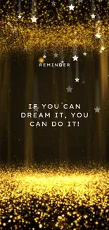 Golden starry mobile wallpaper with inspirational quote.