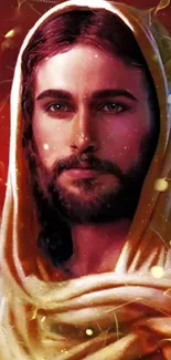 Jesus portrait with warm, spiritual colors on mobile wallpaper.